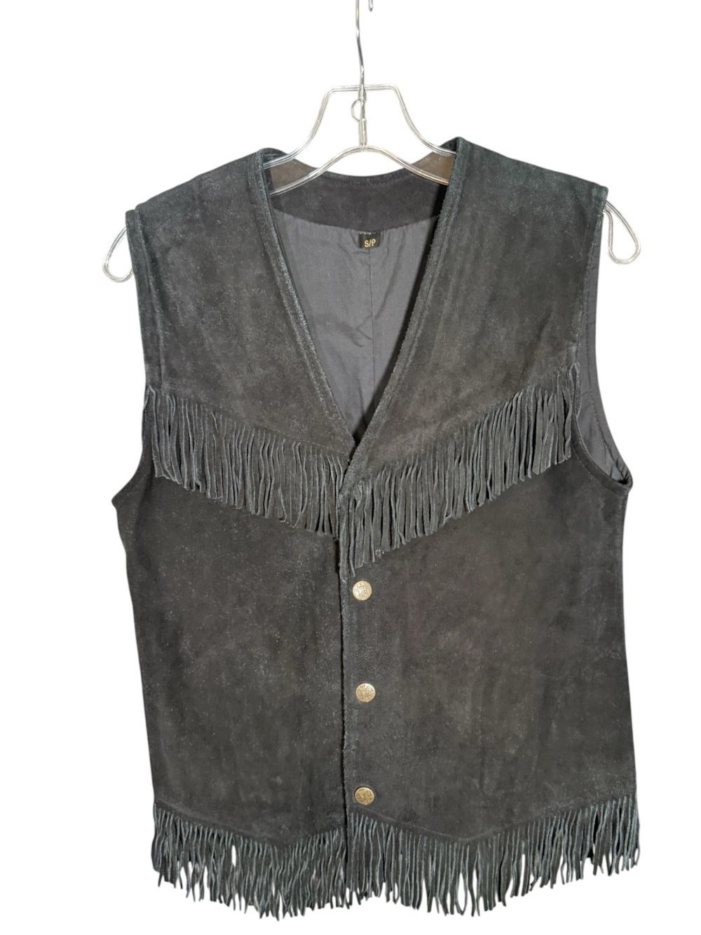Vintage Black Suede Vest Fringe Western Cowboy Festival S
